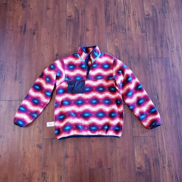 Patagonia Women’s Wild Desert Synchilla Snap T Fleece Pullover Red Aztec Print M - Picture 9 of 16